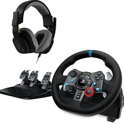 Volante - Logitech G G29 + Auriculares gaming ASTRO A10, PlayStation 5 y 4/PC, Micrófono volteable, Control de volumen, Force Feedback, Negro y Blanco