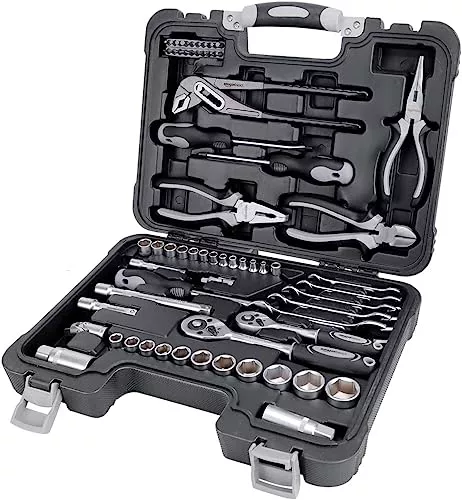 Amazon Basics Juego de herramientas para el hogar, 65 Unidad, Negro