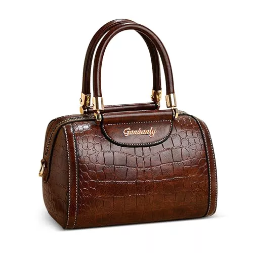 DORRISO Elegante Simple Bolso de Mujer Bolso de Asa Superior Antirrobo Seguro Bolsos Cruzados Señora Prácticos para Trabajo Viaje Oficina Fiesta Compras Impermeable PU Cuero Marrón