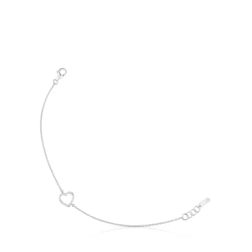 TOUS Pulsera de Plata de Primera Ley para Mujer con Motivo de Corazón, 17,5 cm de Largo, Elegante y Sofisticado, Colección Silueta
