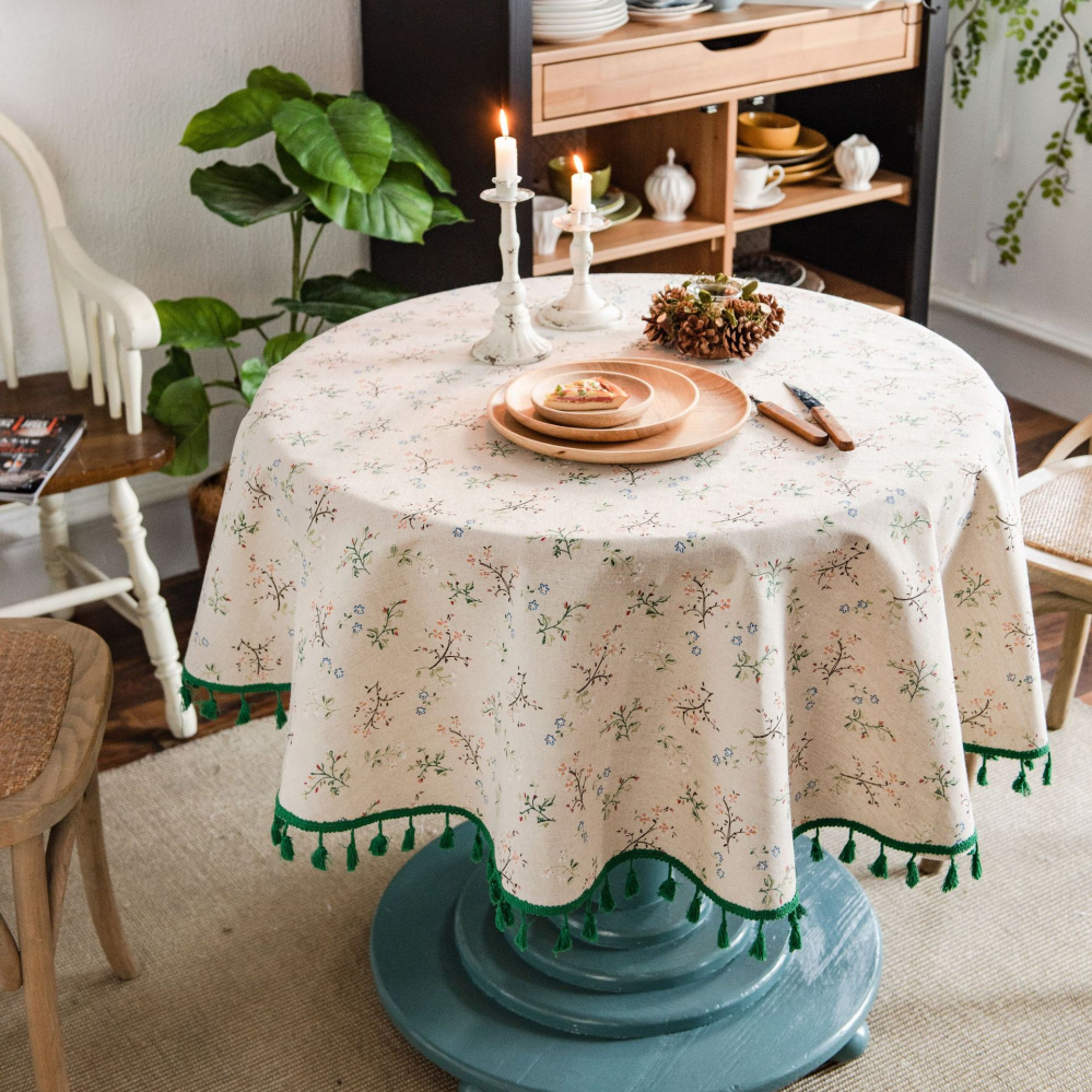 Mantel de algodón y lino con estampado floral