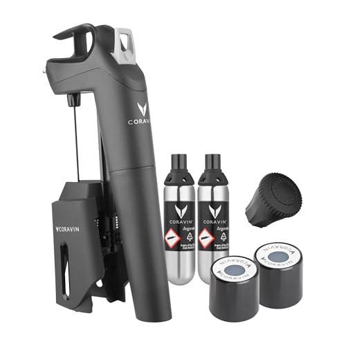 Coravin Sistema de Conservación Timeless Three Plus - Ahorro por Copa - Con 2 Cápsulas de Gas Argón Puro y Aireador de Vino - Negro