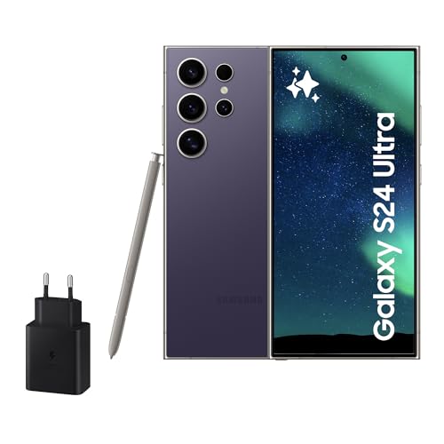 Samsung Galaxy S24 Ultra y Cargador 45W, Teléfono Móvil con IA, Smartphone Android, 12 GB RAM, 512 GB Almacenamiento, Cámara 200MP, S Pen, Batería Larga Duración, Violeta Titanium (Versión Española)