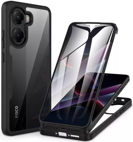 CENHUFO Funda Xiaomi Poco X7 Pro 5G, Carcasa Antigolpes 360 Grados con Protector Pantalla Integrado Robusta Doble Cara Case Transparente Anti-Amarilleo Capa Funda para Poco X7 Pro 5G - Negro