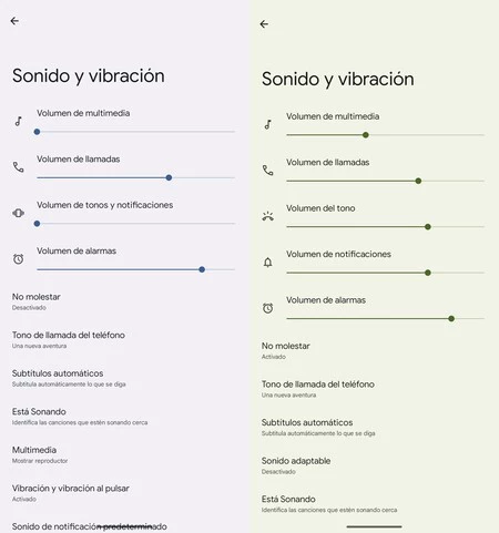 左側には、音量設定の現在のステータスが表示されます。右側は Android 14 ベータ版の分冊です。