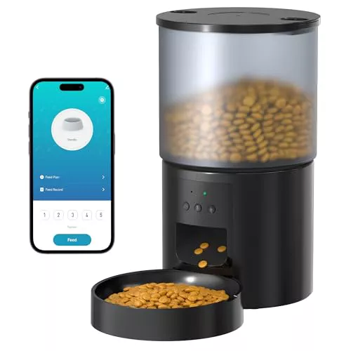 Comedero Gato Automatico WiFi Alimentador: Dispensador Comida Gatos/Perros con Grabación 10s - Máquina de Comida Inteligente para Kitty Temporizador Programable Control App 4L Negro
