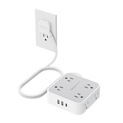 TESSAN Regleta Multicontacto Pared, 1.5M Plana Extension Electrica