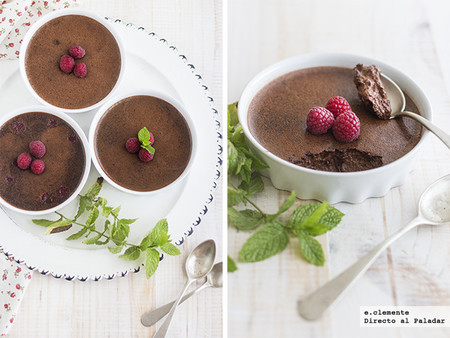 Crema de chocolate al horno con frambuesas. Receta
