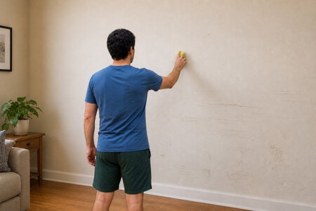 Persona limpiando la pared con una pelota de tenis