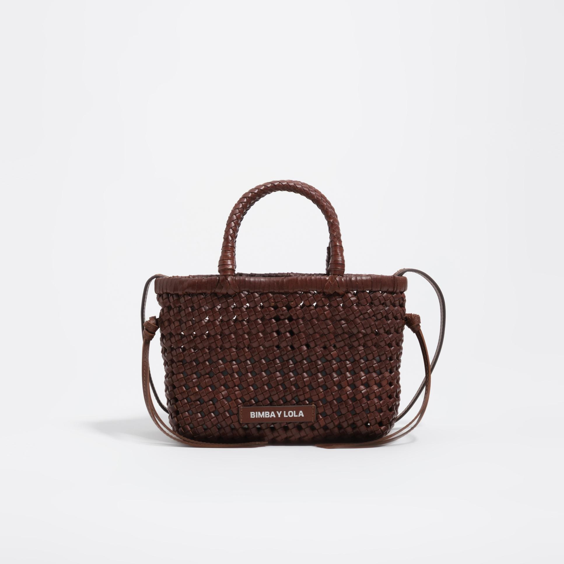 Capazo de mujer mini trenzado piel Marrón chocolate Bimba y Lola