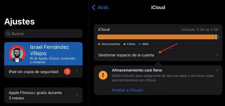 icloud gestionar espacio cuenta