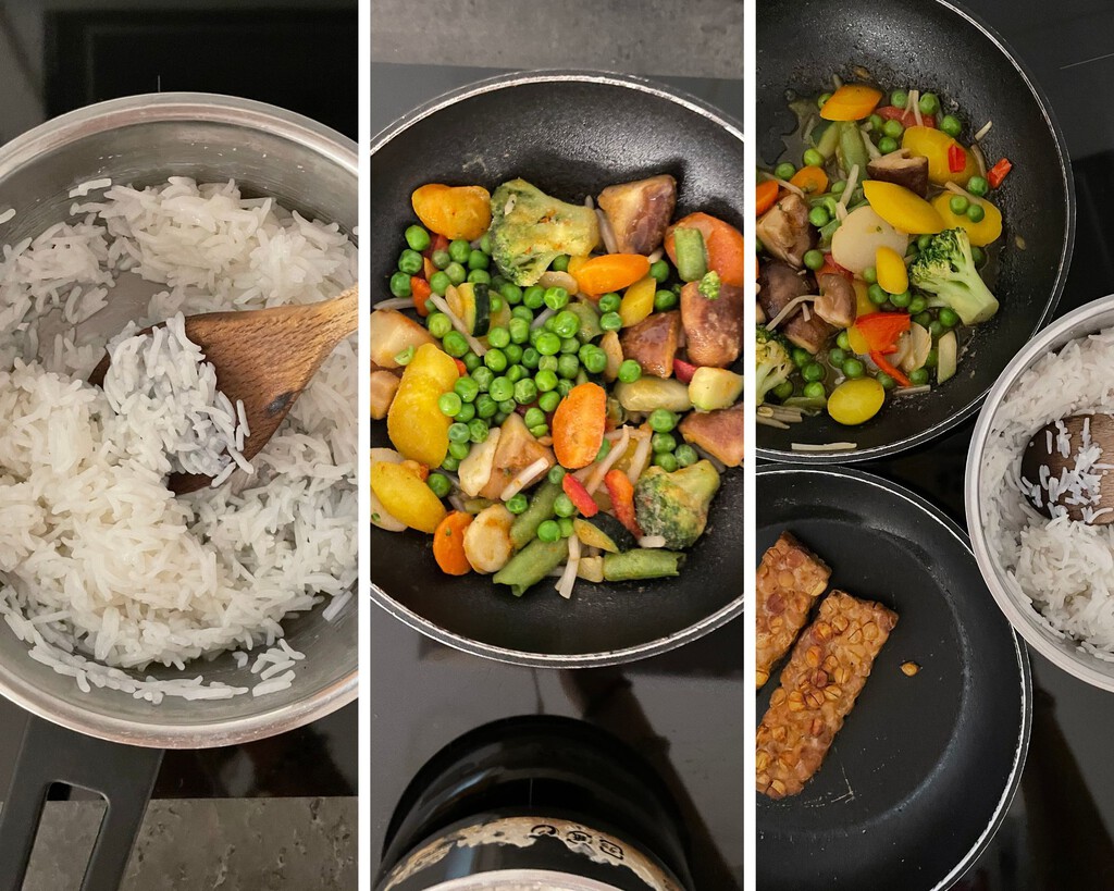 Arroz basmati con salteado de verduras y tempeh, una receta fácil