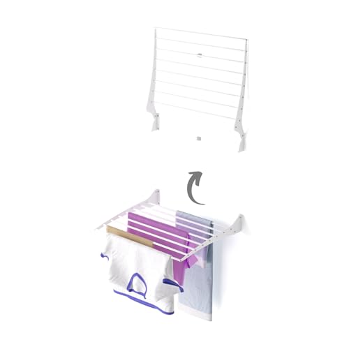 foxydry Fold, Tendedero de Pared Plegable, tendedero de Ropa Retráctil Compacto para Interiores y Exteriores 60x50x57 cm (60 cm, White (Blanco))