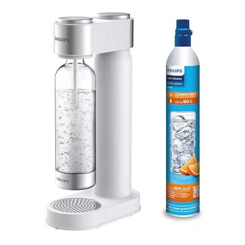 Philips Water Solutions GoZero Sparkling Water Maker Sifón, máquina para Hacer Soda, 1 Litro, plástico, Blanco (White)