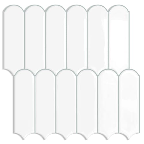 Tiwoos Autoadhesivo Azulejos Baldosas Adhesivas Cocina pared Ladrillo 3d Blanco (10-Piezas,30.5 x 30.5cm)