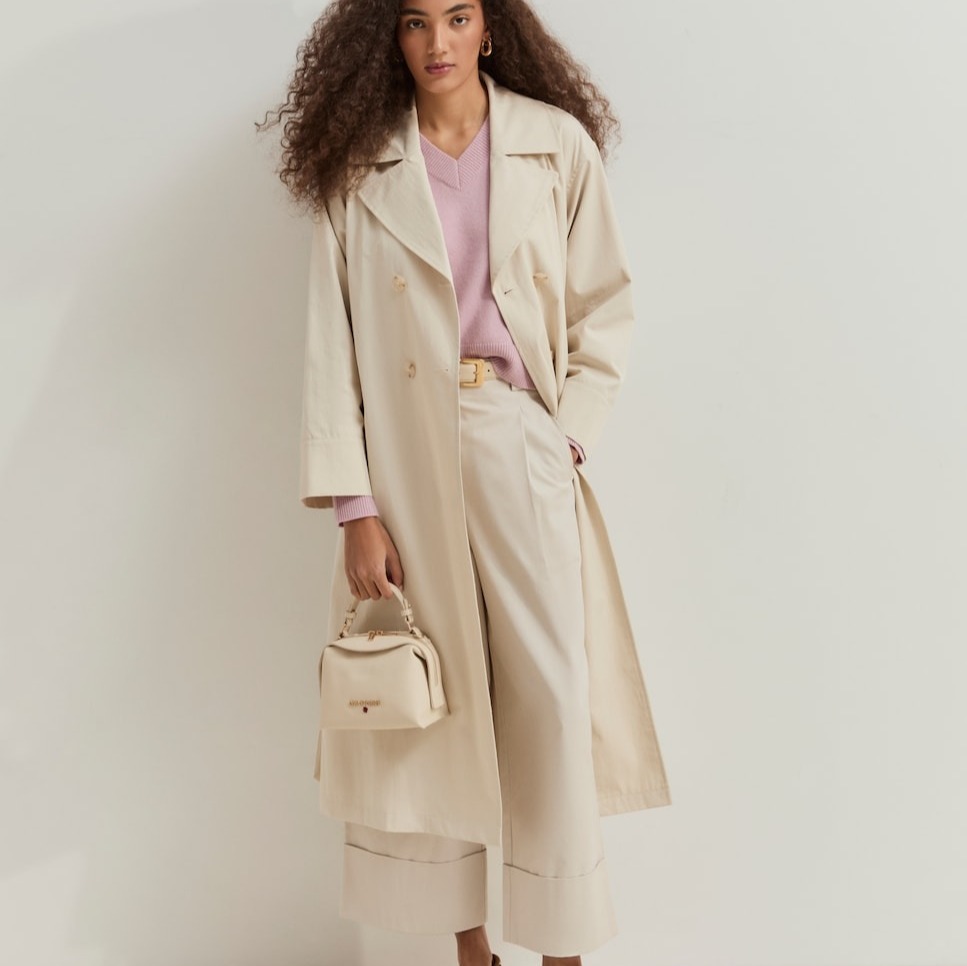 Gabardina larga de mujer cruzada con cinturón - Lion of Porches - Beige

