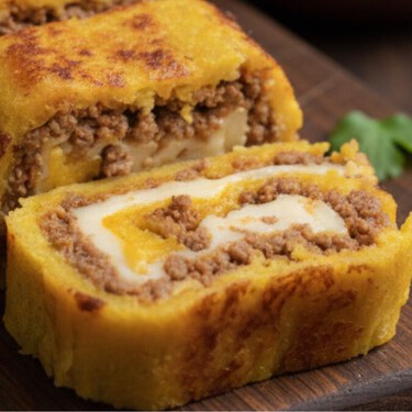 Enrollado de plátano con carne molida y queso: un platillo rápido, rendidor y lleno de sabor