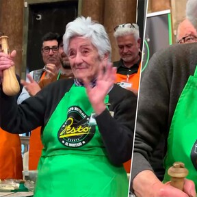 En Génova celebran el concurso mundial de pesto al mortero. En 2026, lo ha ganado una señora de 86 años: Carla Pensa 