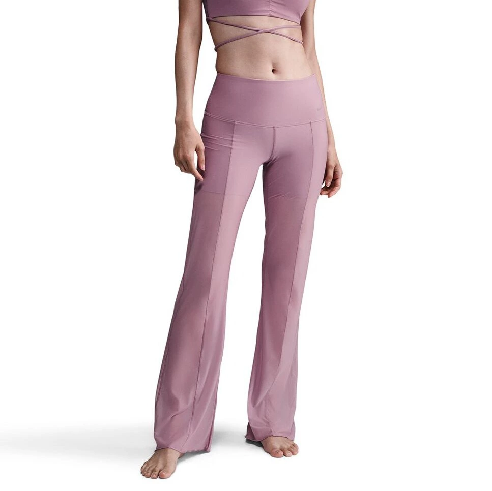 Pantalón acampanado de talle alto y sujeción ligera con revestimiento transparente de Mujer
