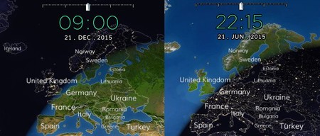 Amanecer invernal y anochecer estival en Europa