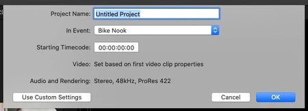 FCPXでの新プロジェクト