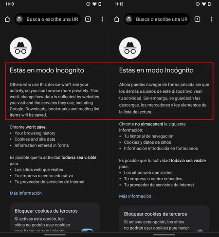 左、新しい Google Chrome のお知らせ。そう、古いお知らせです