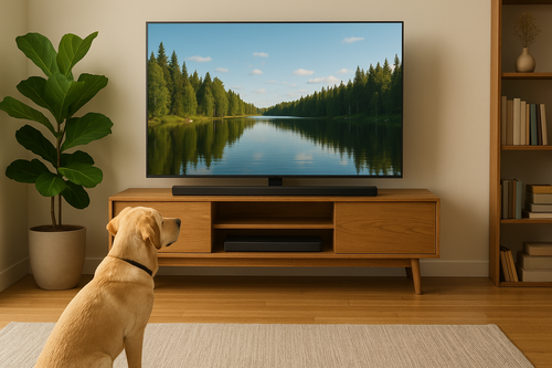 un perro y una tele Samsung
