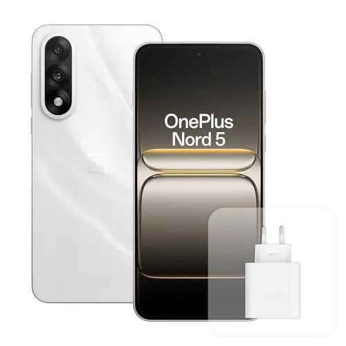 OnePlus Nord 5 Smartphone con 8 GB RAM 256 GB, Pantalla AMOLED de 6,83" y 144 Hz, Snapdragon 8s de 3 generación, cámara Dual de 50 MP, batería de 5200 mAh, con Cargador de 80W, Blanco