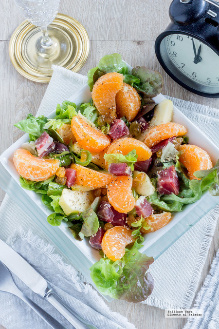 Ensalada de mandarina y jamón serrano. Receta para Año Nuevo