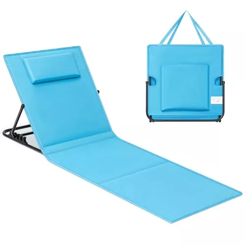 SONGMICS Tumbona de Playa, Tumbona, Cojín, Respaldo Basculante, Portátil con Asa, para Camping Jardín Piscina, 158 x 55 cm, Azul Cielo GCB151Q01