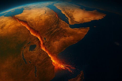 Onde a terra se abre, a lava borbulha de dentro — uma impressão artística. (Fonte da imagem: Adobe Firefly, gerada por IA; Sugestão: Alexander Köpf)