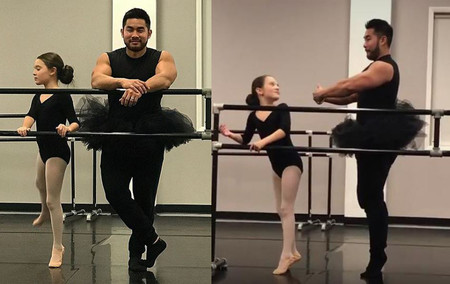 Un papá genial: se pone un tutú para acompañar a su hija en su demostración de ballet