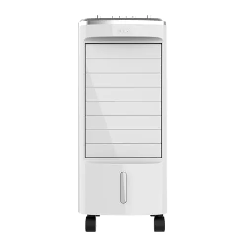 EVVO Climatizador Evaporativo CLIMA AC650. Potencia: 65 W, Depósito: 3,5 L, 3 velocidades ajustables, Oscilación automática de 70º, Ruedas multidireccionales, Incluye 2 acumuladores de frío