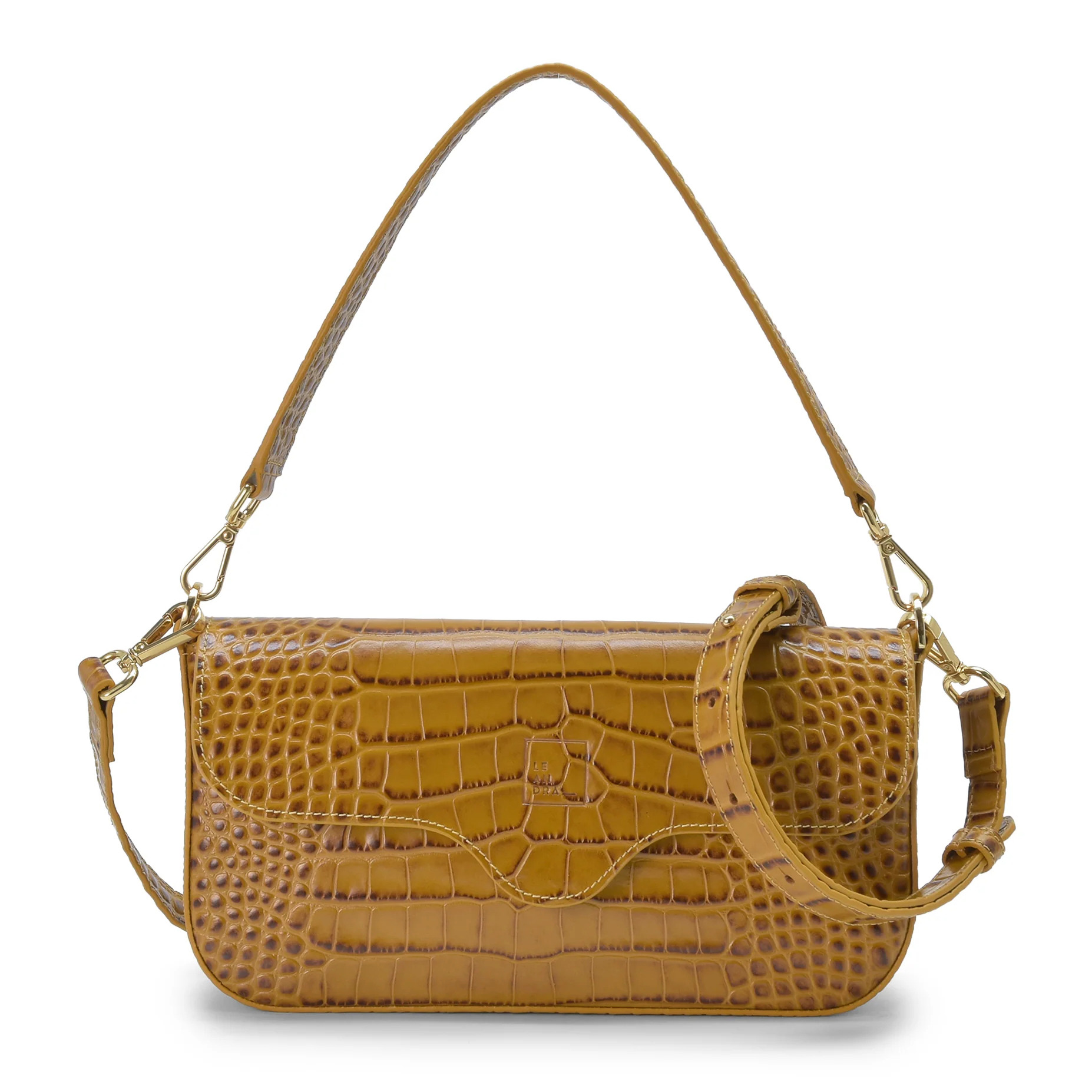 Bolso baguette de piel grabada en coco color camel Leandra