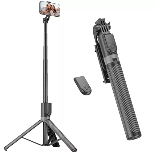 RISEOFLE 180cm Tripode para Movil & Palo Selfie - Tripode Movil Extensible Portátil con Mando Inalámbrico, Compatible con iPhone/Samsung/GoPro/Cámaras