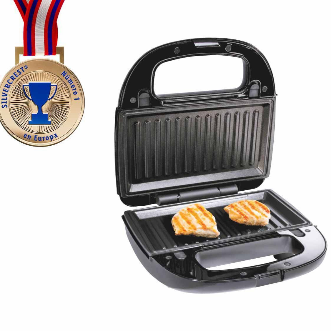 Sandwichera 750 W
3 en 1: sandwichera, gofrera y parrilla.