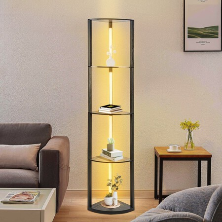 Lámpara de pie con estante, moderna lámpara de pie cuadrada con 3 Intensidades Temperatura de color variable