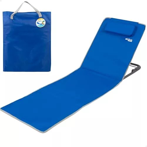 Aktive 62639 - Esterilla playa con respaldo, Medidas 48x130x43,5cm, Respaldo playa plegable con bolsa de transporte y asa incorporada, Cojín playa acolchado 2 posiciones