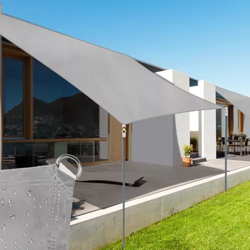 Toldo Vela Rectangular 3x4m Impermeable y Antiviento, Vela de Sombra Exterior, 420D Tejido Oxford con Revestimiento 99% protección UV, Toldos para Patio, Terraza y Jardín - Gris