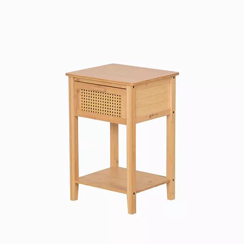 AD.CON Mesita de noche de bambú con cajón