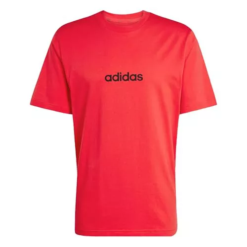 adidas Hombre Essentials Linear Single Jersey Shirt, Pure Ruby/Black, L