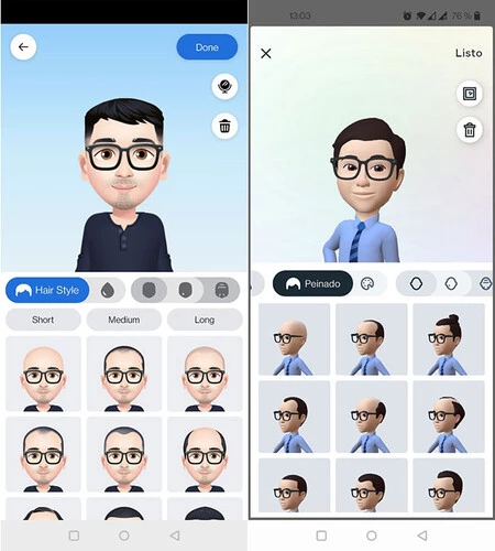 Facebook のアバター作成者 (左) と Instagram のアバター作成者 (右)。似ているが同一ではない
