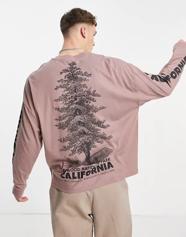 ASOS DESIGN oversized long sleeve t-shirt with landscape print on back and sleeves