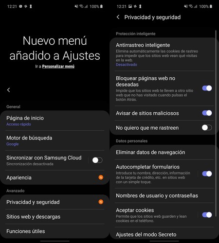 Privacidad Ajustes Navegador Samsung