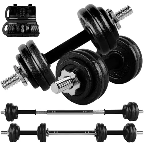 unycos - Par de Mancuernas Ajustables y Antideslizantes con Barra de Conexión【15 kg】E-Book y Maletín, Discos de Hierro con Tuercas Seguras, Gimnasio en Casa, Fitness (Iron Transformer)