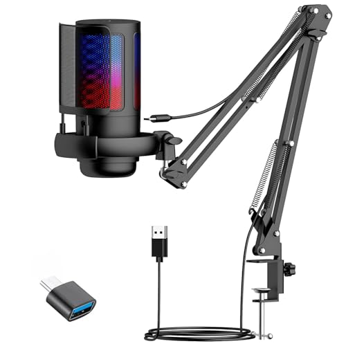 ZUSZOX RGB Micrófono para PC, Micrófono Condensador USB