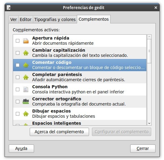Gedit - complementos