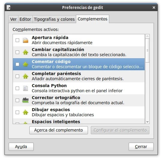 Gedit - complementos