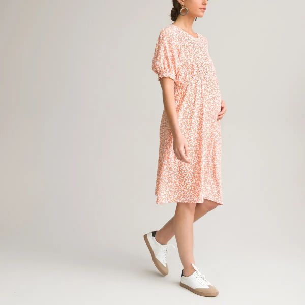 Vestido premamá evasé de manga corta con estampado floral