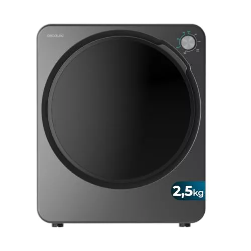 Cecotec Mini Secadora de Evacuación 2,5Kg Bolero DressCode Dry 3150V Dark. 950W, 6 Programas, Programa ECO, Control Knob Intuitivo, Secado Rápido y Eficiente, Ideal Espacios Pequeños, Acero